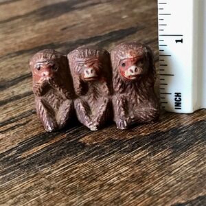 Vintage Miniature Ceramic Three Wise Monkeys Speak See Hear No Evil - Japan